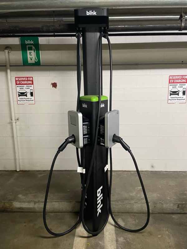Blink EV chargers installed and commissioned by ETS in commercial parking structure